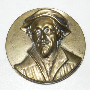 Vintage Plaque Cast Iron Gold Tone  Relief Melchanthone Rare